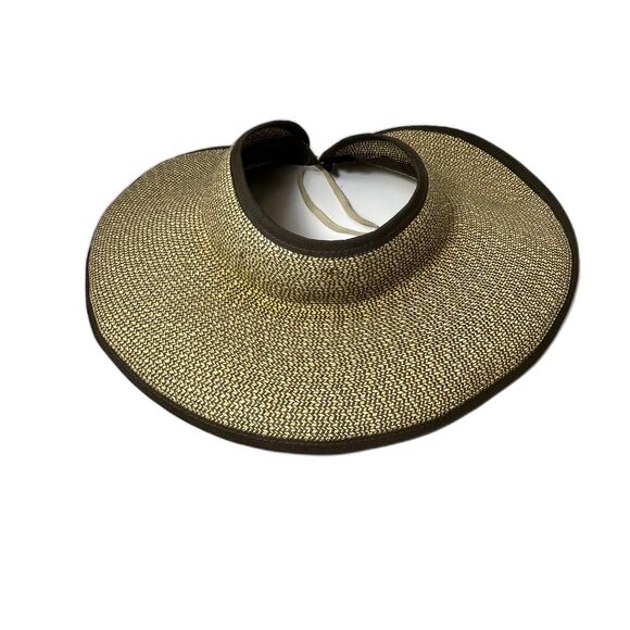 San Diego Hat Company Tan Ultrabraid Large Brim Visor with Brown Ribbon Trim - Picture 2 of 13
